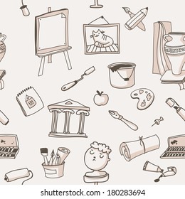 Seamless vector pattern with different art equipment