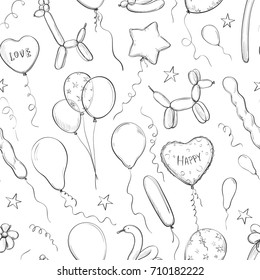 Seamless vector pattern of different balloons. Festive background, 