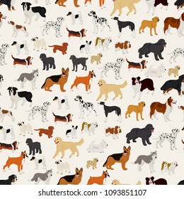 Seamless vector pattern with different breeds of dogs