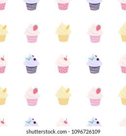 Seamless vector pattern with different cupcakes, good for wrapping paper, menu, backgrounds, etc.