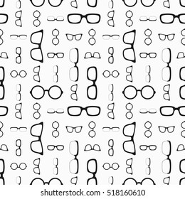 Seamless vector pattern with different of frames. Background with sunglasses. Eyeglasses frames.  