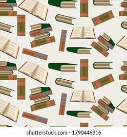 seamless vector pattern with different books.İdeal for library, study or school theme. Retro style