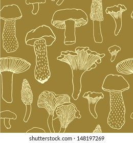 Seamless vector pattern of different mushrooms. 