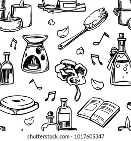 Seamless vector pattern with different objects for a relaxing bath.