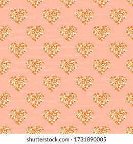 Seamless vector pattern with different orange flowers in the shape of a heart. Fashionable stylish texture. Artwork for print and textile.