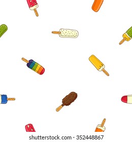 Seamless Vector Pattern In Different Popsicle On A White Background.