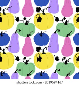 Seamless vector pattern with different pumpkins.Creative autumn ornament.