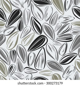 Seamless vector pattern with different sunflower seeds 