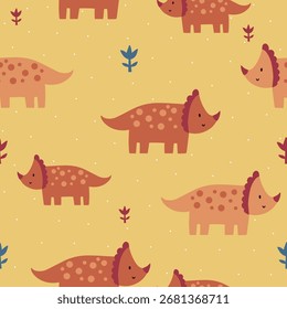 Padrão de vetor sem emenda com diferentes tipos de dinossauros engraçados, fundo de crianças bonitas