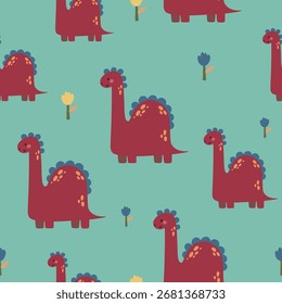 Padrão de vetor sem emenda com diferentes tipos de dinossauros engraçados, fundo de crianças bonitas