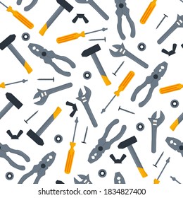 Seamless vector pattern with different work tools. Repair, renovation concept