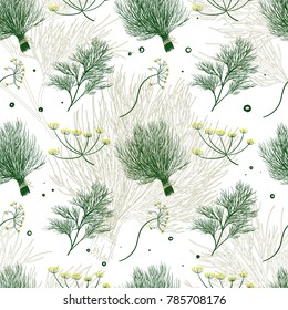 Seamless vector pattern with dill plant