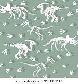 Seamless vector pattern with dinosaur skeleton. 