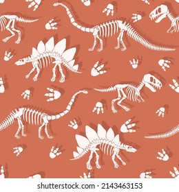 Seamless vector pattern with dinosaur skeleton. 