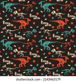 Seamless vector pattern with dinosaur skeleton. 