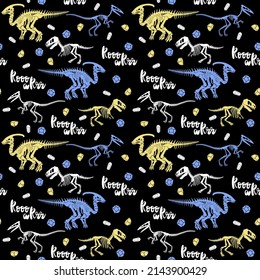 Seamless vector pattern with dinosaur skeleton. 