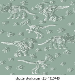 Seamless vector pattern with dinosaur skeleton. 