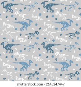 Seamless vector pattern with dinosaur skeleton. 