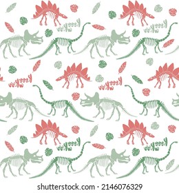 Seamless vector pattern with dinosaur skeleton. 
