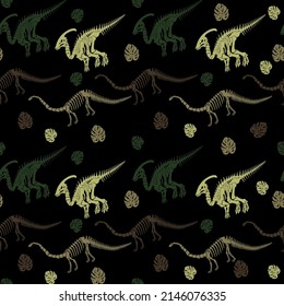 Seamless vector pattern with dinosaur skeleton. 