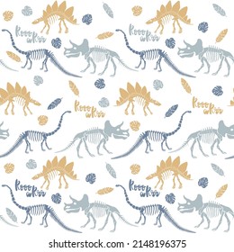 Seamless vector pattern with dinosaur skeleton. 