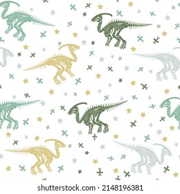 Seamless vector pattern with dinosaur skeleton. 