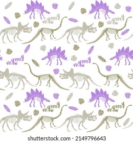 Seamless vector pattern with dinosaur skeleton. 