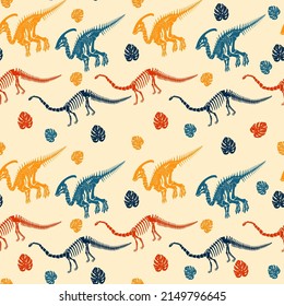 Seamless vector pattern with dinosaur skeleton. 