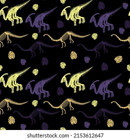 Seamless vector pattern with dinosaur skeleton. 