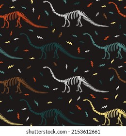 Seamless vector pattern with dinosaur skeleton. 