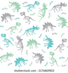 Seamless vector pattern with dinosaur skeleton. 