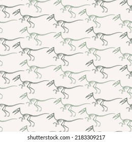 Seamless vector pattern with dinosaur skeleton. 