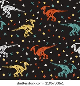 Seamless vector pattern with dinosaur skeleton. 