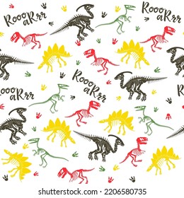 Seamless vector pattern with dinosaur skeleton. 