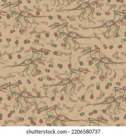 Seamless vector pattern with dinosaur skeleton. 