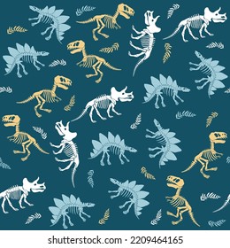 Seamless vector pattern with dinosaur skeleton. 