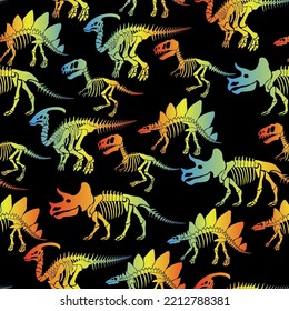 Seamless vector pattern with dinosaur skeleton. 