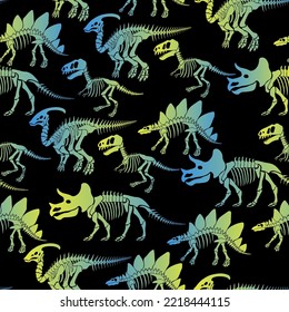 Seamless vector pattern with dinosaur skeleton. 