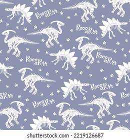 Seamless vector pattern with dinosaur skeleton. 