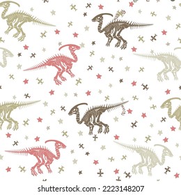 Seamless vector pattern with dinosaur skeleton. 