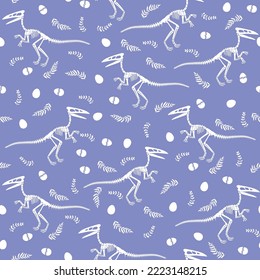 Seamless vector pattern with dinosaur skeleton. 