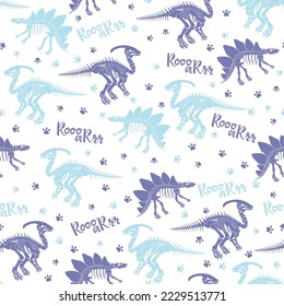 Seamless vector pattern with dinosaur skeleton. 