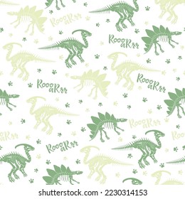 Seamless vector pattern with dinosaur skeleton. 