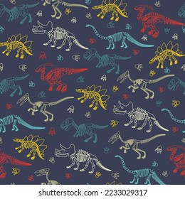 Seamless vector pattern with dinosaur skeleton. 