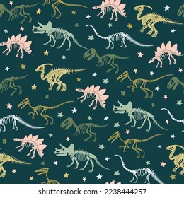 Seamless vector pattern with dinosaur skeleton. 