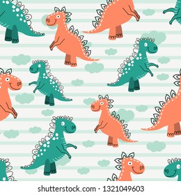 seamless vector pattern with dinosaurs