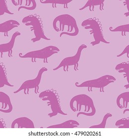 Seamless vector pattern with dinosaurs on purple background