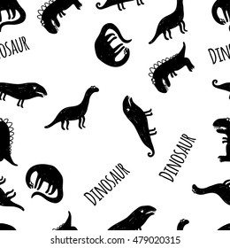 Seamless vector pattern with dinosaurs on white background