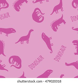 Seamless vector pattern with dinosaurs on pink background