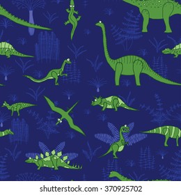 seamless vector pattern, dinosaurs and trees illustration
